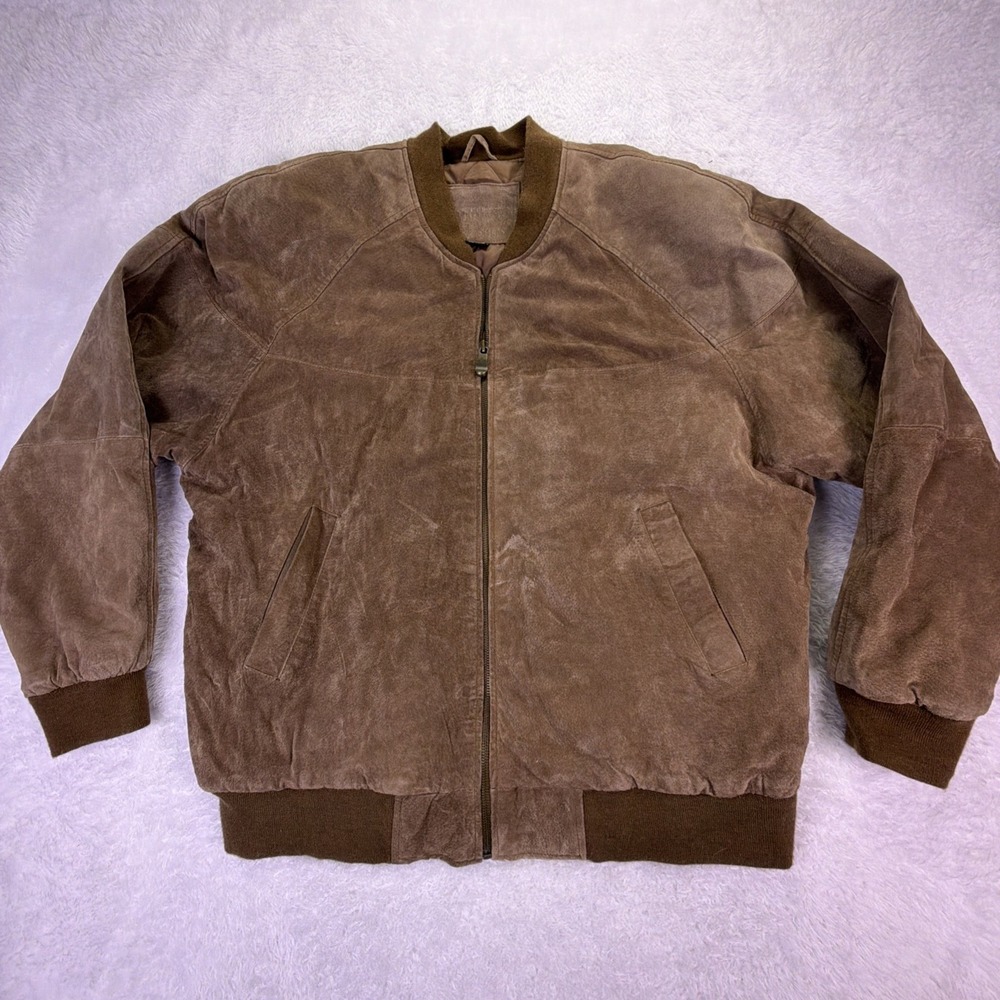 VTG‎ Knights Bridge Brown Suede Leather Bomber Jacket Mens L Quilted Liner 90s